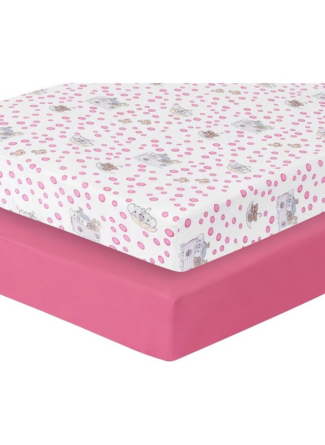 Precious Moments Noah’s Ark Fitted Crib Sheet 2 Pack for Baby Girl by Everyday Kids
