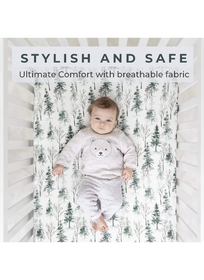 Pobi Baby - Premium Fitted Crib Sheets for Standard Crib Mattress - Ultra-Soft Cotton Blend, Stylish Woodland Pattern, Safe and Snug for Baby (Magical-Woods)