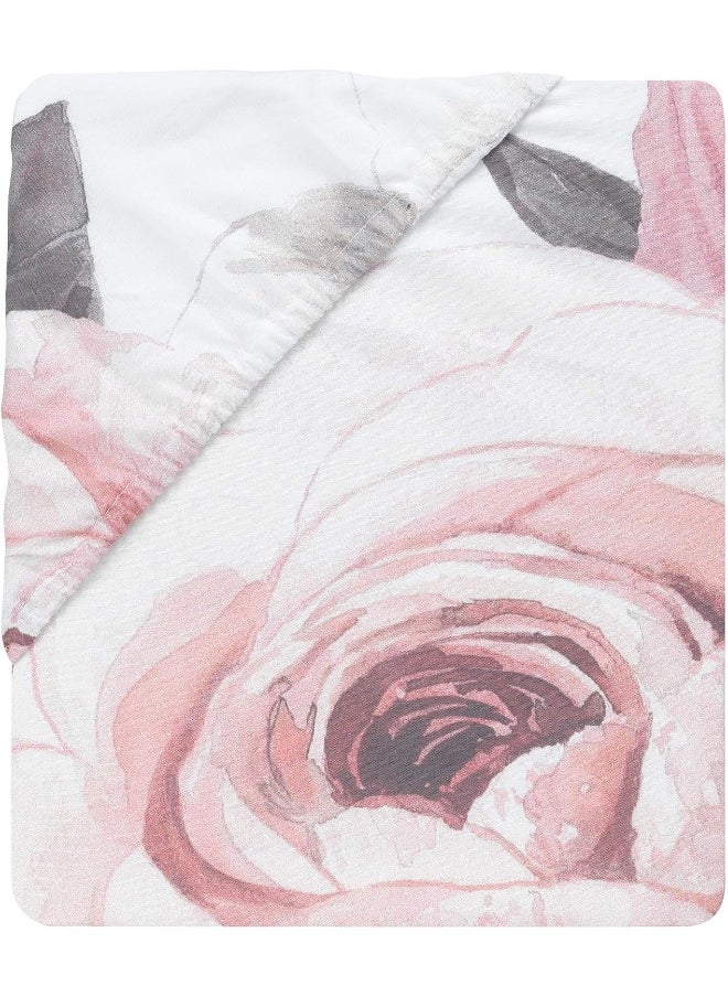 Lambs & Ivy Floral Garden Pink/White Watercolor Cotton Baby Fitted Crib Sheet