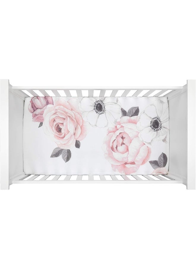 Lambs & Ivy Floral Garden Pink/White Watercolor Cotton Baby Fitted Crib Sheet