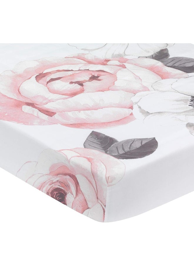 Lambs & Ivy Floral Garden Pink/White Watercolor Cotton Baby Fitted Crib Sheet