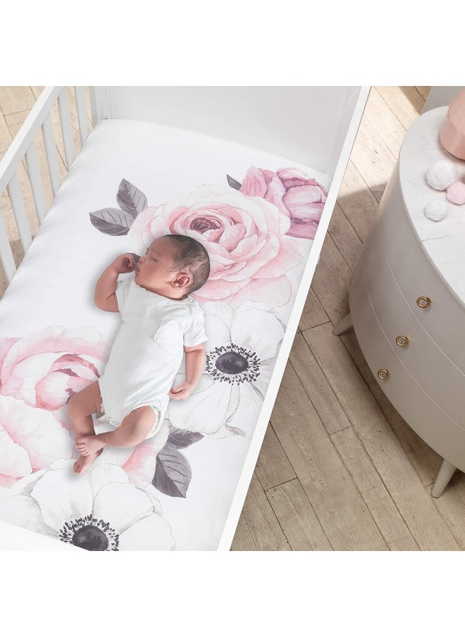 Lambs & Ivy Floral Garden Pink/White Watercolor Cotton Baby Fitted Crib Sheet