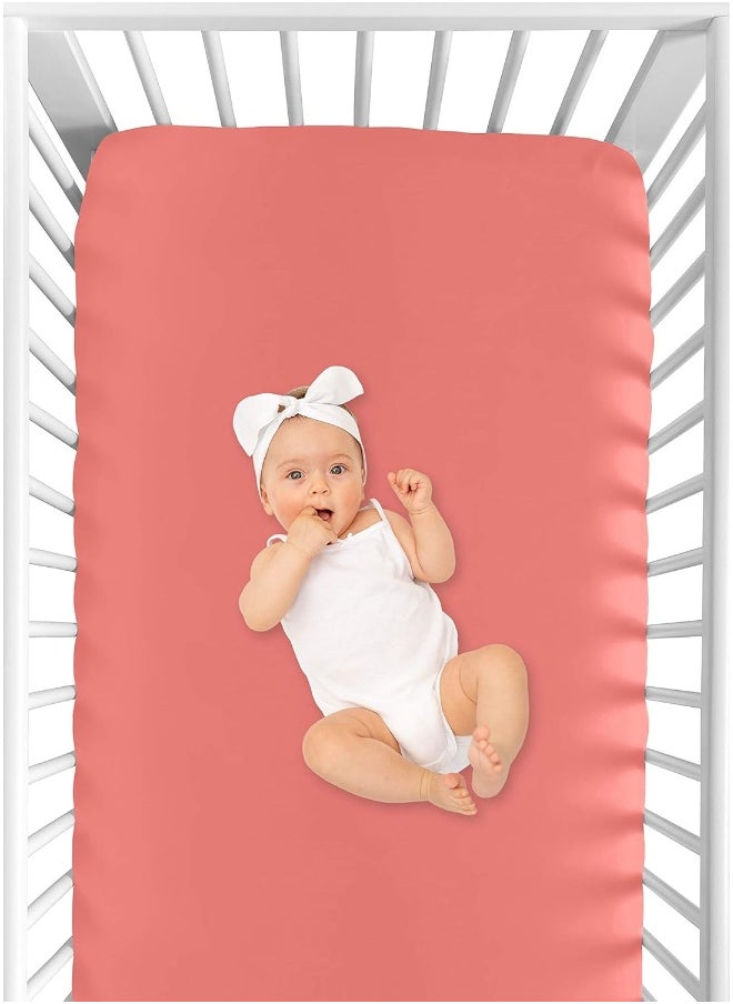 Sweet Jojo Designs Fitted Crib Sheet for White and Coral Diamond Baby/Toddler Bedding - Solid Coral