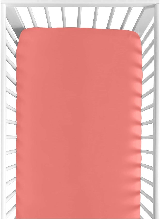 Sweet Jojo Designs Fitted Crib Sheet for White and Coral Diamond Baby/Toddler Bedding - Solid Coral