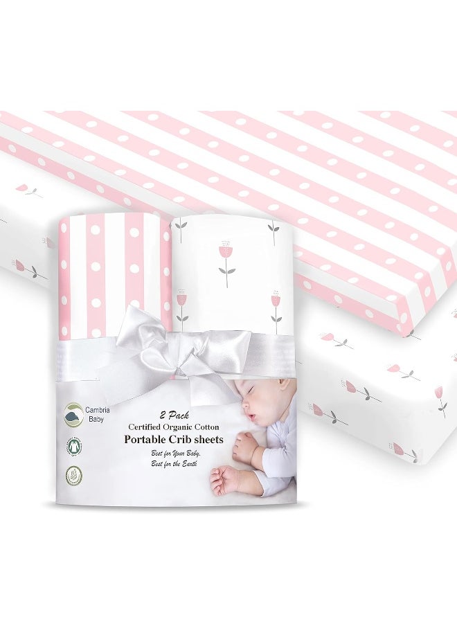 Cambria Baby 100% Organic Cotton Sheets for Pack 'n Play and Other Portable/Mini Cribs