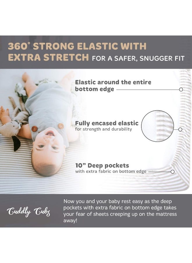 Cuddly Cubs Baby Crib Mattress Sheets Set | 2 Pack Crib Fitted Sheet For Boys, Girls, Toddler | Unisex Jersey Knit Cotton Babies Sheets for Crib | Sheep and Stripe in Grey and White