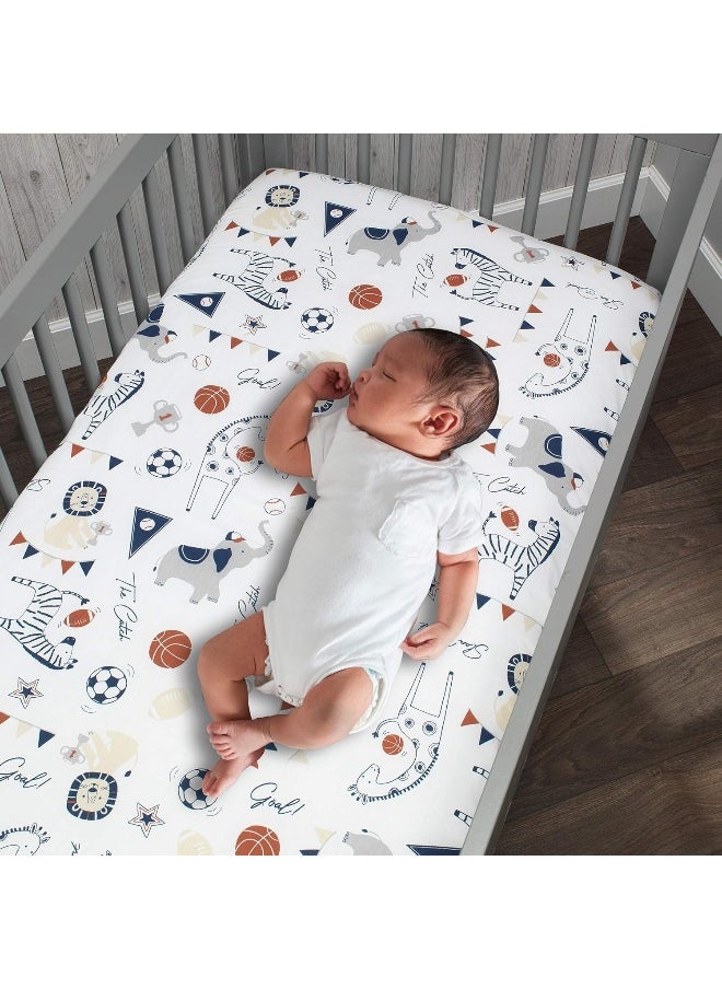 Lambs & Ivy Hall of Fame Animals/Sports 100% Cotton Fitted Baby Crib Sheet