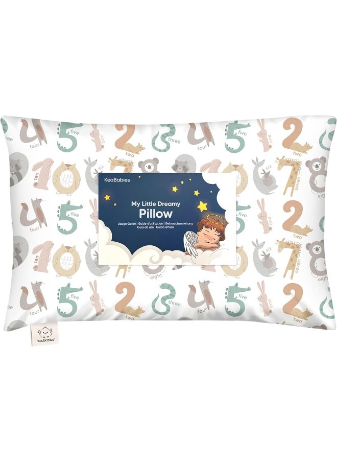 My Little Dreamy Toddler Pillow With Pillowcase - 13x18 Organic Cotton, for Sleeping, Kids, Travel, Mini, Nursery, Bed (Wild Count)