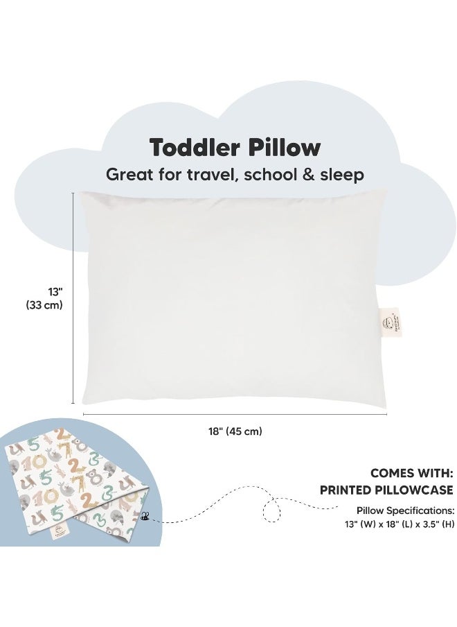My Little Dreamy Toddler Pillow With Pillowcase - 13x18 Organic Cotton, for Sleeping, Kids, Travel, Mini, Nursery, Bed (Wild Count)
