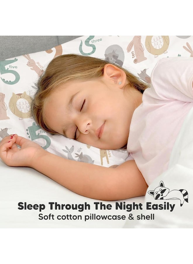 My Little Dreamy Toddler Pillow With Pillowcase - 13x18 Organic Cotton, for Sleeping, Kids, Travel, Mini, Nursery, Bed (Wild Count)