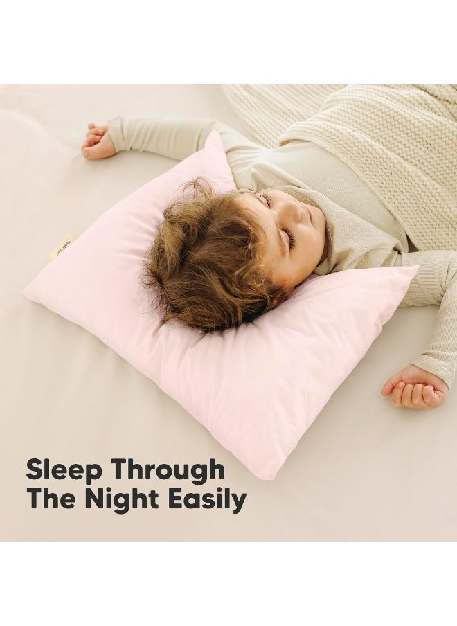 2-Pack Toddler Pillow - Soft Organic Cotton for Sleeping - 13X18 Small Pillow for Kids, Travel, School, Nap - Age 2 to 5 (Mist Pink)