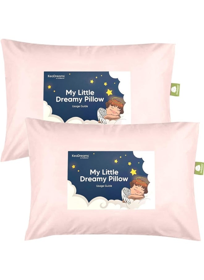 2-Pack Toddler Pillow - Soft Organic Cotton for Sleeping - 13X18 Small Pillow for Kids, Travel, School, Nap - Age 2 to 5 (Mist Pink)