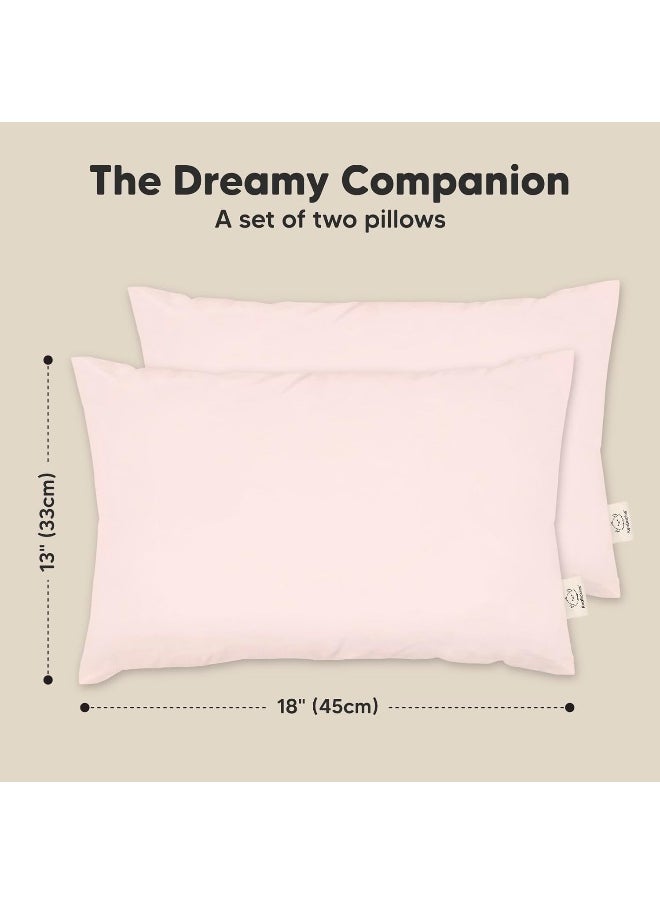 2-Pack Toddler Pillow - Soft Organic Cotton for Sleeping - 13X18 Small Pillow for Kids, Travel, School, Nap - Age 2 to 5 (Mist Pink)