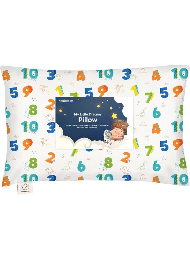 My Little Dreamy Toddler Pillow with Pillowcase - 13x18 Organic Cotton, for Sleeping, Travel, Mini, Nursery, Bed (Dino123)