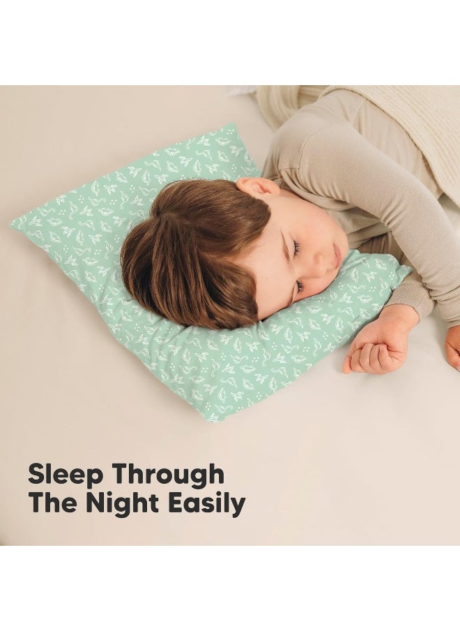 2-Pack Toddler Pillow - Soft Organic Cotton Toddler Pillows for Sleeping - 13X18 Small Pillow for Kids - Kids Pillows for Sleeping - Kids Pillow for Travel, School, Nap, Age 2 to 5 (DinoLand)