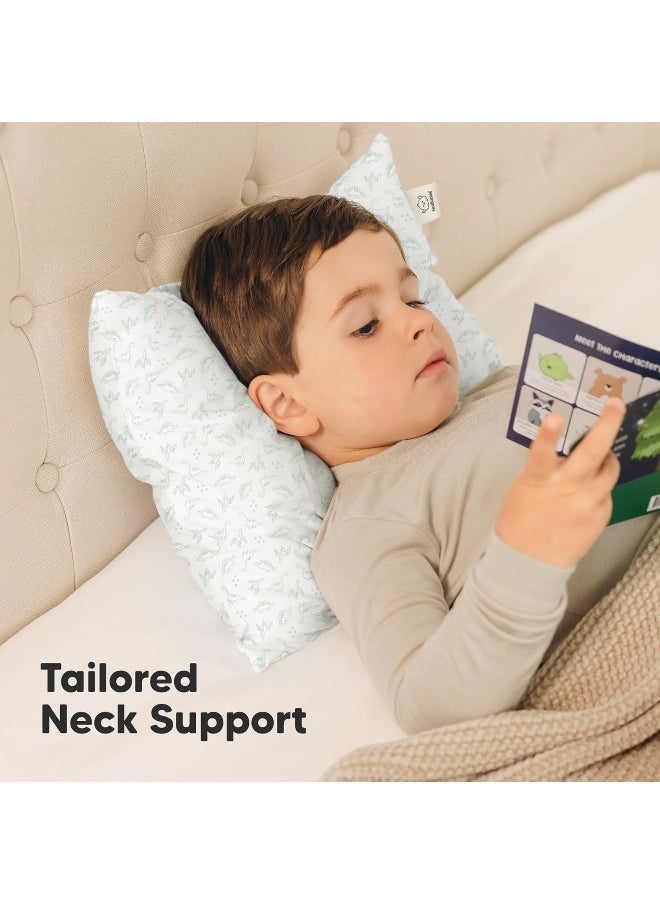 2-Pack Toddler Pillow - Soft Organic Cotton Toddler Pillows for Sleeping - 13X18 Small Pillow for Kids - Kids Pillows for Sleeping - Kids Pillow for Travel, School, Nap, Age 2 to 5 (DinoLand)