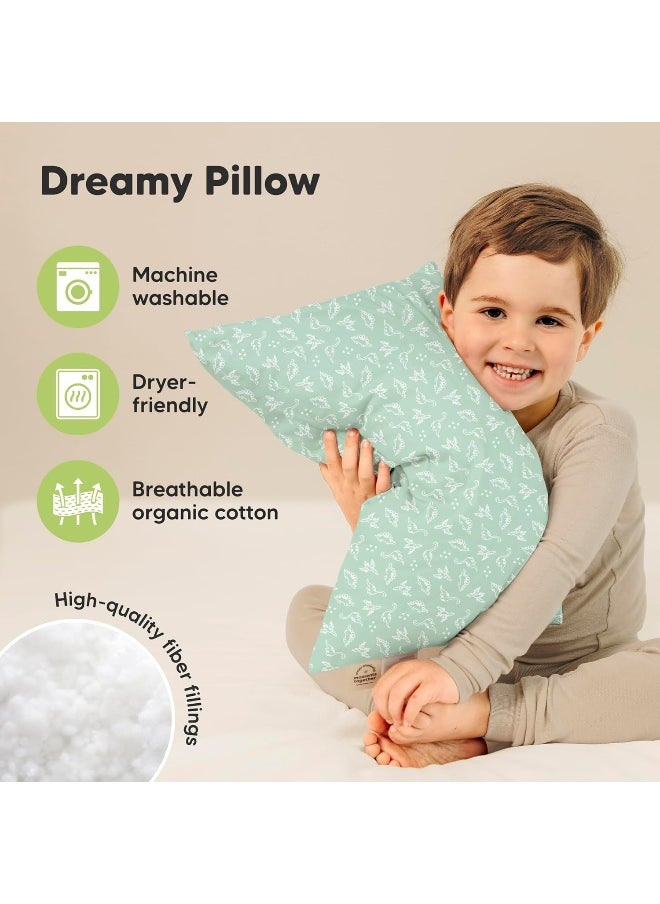 2-Pack Toddler Pillow - Soft Organic Cotton Toddler Pillows for Sleeping - 13X18 Small Pillow for Kids - Kids Pillows for Sleeping - Kids Pillow for Travel, School, Nap, Age 2 to 5 (DinoLand)