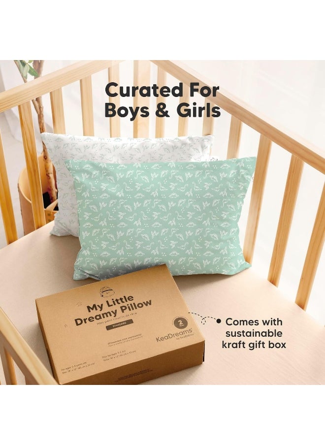 2-Pack Toddler Pillow - Soft Organic Cotton Toddler Pillows for Sleeping - 13X18 Small Pillow for Kids - Kids Pillows for Sleeping - Kids Pillow for Travel, School, Nap, Age 2 to 5 (DinoLand)