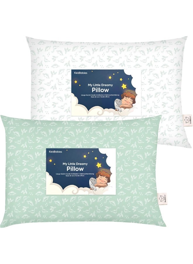 2-Pack Toddler Pillow - Soft Organic Cotton Toddler Pillows for Sleeping - 13X18 Small Pillow for Kids - Kids Pillows for Sleeping - Kids Pillow for Travel, School, Nap, Age 2 to 5 (DinoLand)