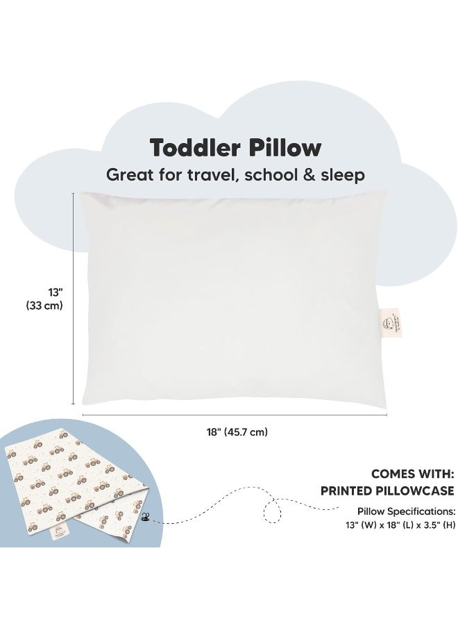 Toddler Pillow with Pillowcase - 13x18 My Little Dreamy Pillow, Organic Cotton Toddler Pillows for Sleeping, Kids Pillow, Travel Pillows, Mini Pillow, Nursery Pillow, Toddler Bed Pillow (Tractor)