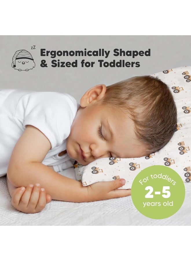 Toddler Pillow with Pillowcase - 13x18 My Little Dreamy Pillow, Organic Cotton Toddler Pillows for Sleeping, Kids Pillow, Travel Pillows, Mini Pillow, Nursery Pillow, Toddler Bed Pillow (Tractor)