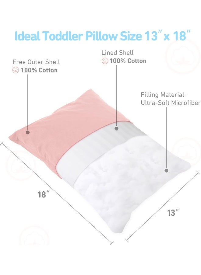 Babebay Toddler Pillow, 13X18 Soft Kid Pillow for Sleeping, Machine Washable Toddler Pillow with Cotton Pillowcase, Age 2 to 5 (Pink)
