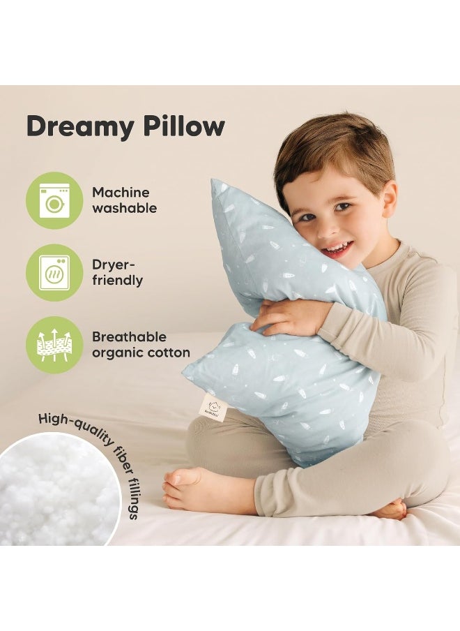 2-Pack Toddler Pillow - Soft Organic Cotton Toddler Pillows for Sleeping - 13X18 Small Pillow for Kids - Kids Pillows for Sleeping - Kids Pillow for Travel, School, Nap, Age 2 to 5 (Spacecrafts)