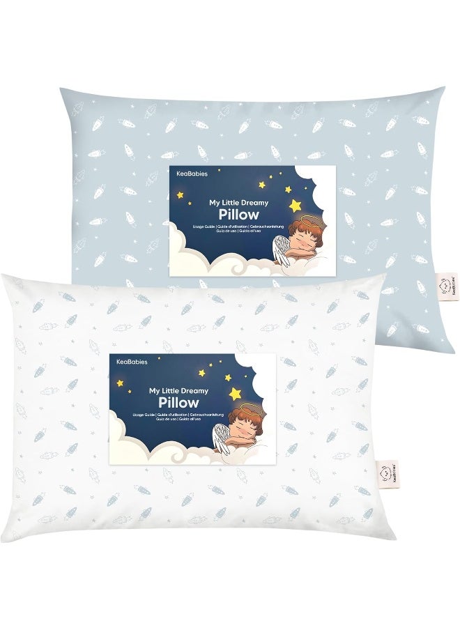 2-Pack Toddler Pillow - Soft Organic Cotton Toddler Pillows for Sleeping - 13X18 Small Pillow for Kids - Kids Pillows for Sleeping - Kids Pillow for Travel, School, Nap, Age 2 to 5 (Spacecrafts)