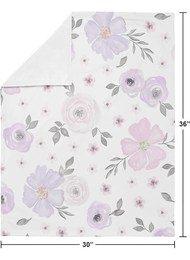 Sweet Jojo Designs Shabby Chic Rose Flower Watercolor Floral Baby Girl Receiving Security Swaddle Blanket for Newborn or Toddler Nursery Car Seat Stroller Soft Minky - Lavender Purple, Pink and Grey