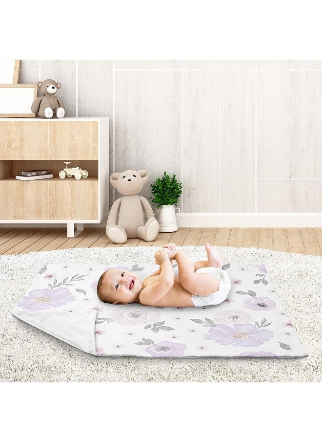 Sweet Jojo Designs Shabby Chic Rose Flower Watercolor Floral Baby Girl Receiving Security Swaddle Blanket for Newborn or Toddler Nursery Car Seat Stroller Soft Minky - Lavender Purple, Pink and Grey