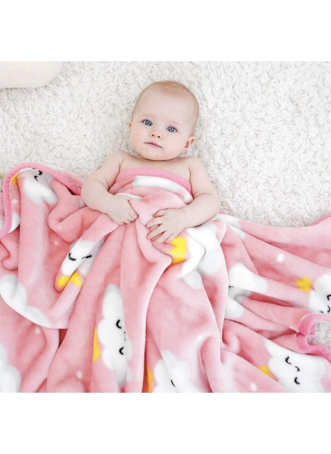 TILLYOU Micro-Fleece Plush Soft Baby Blanket Allergy-Free Fluffy Warm Toddler Bed/Crib Blanket, Oversized Lightweight Flannel Daycare Nap Blanket/Kids Sleeping/Tummy Time Blanket, 39x47 Pink Cloud