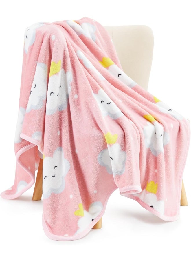 TILLYOU Micro-Fleece Plush Soft Baby Blanket Allergy-Free Fluffy Warm Toddler Bed/Crib Blanket, Oversized Lightweight Flannel Daycare Nap Blanket/Kids Sleeping/Tummy Time Blanket, 39x47 Pink Cloud