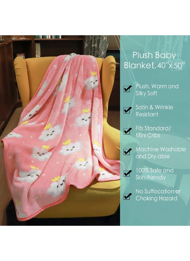 TILLYOU Micro-Fleece Plush Soft Baby Blanket Allergy-Free Fluffy Warm Toddler Bed/Crib Blanket, Oversized Lightweight Flannel Daycare Nap Blanket/Kids Sleeping/Tummy Time Blanket, 39x47 Pink Cloud
