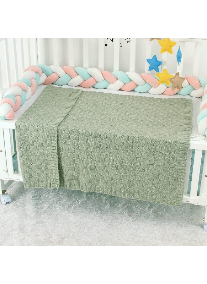 LAWKUL Baby Blankets for Boys Cable Knitted Baby Blanket Girl Soft Newborn Receiving Swaddle Stroller Crib Sage Green 40