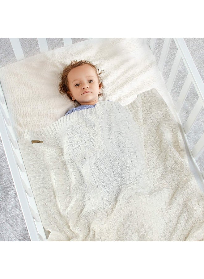 LAWKUL Knit Baby Blankets White Cable Newborn Babies Receiving Blanket Infant Boy Girl Soft Swaddle for Crib Stroller 40