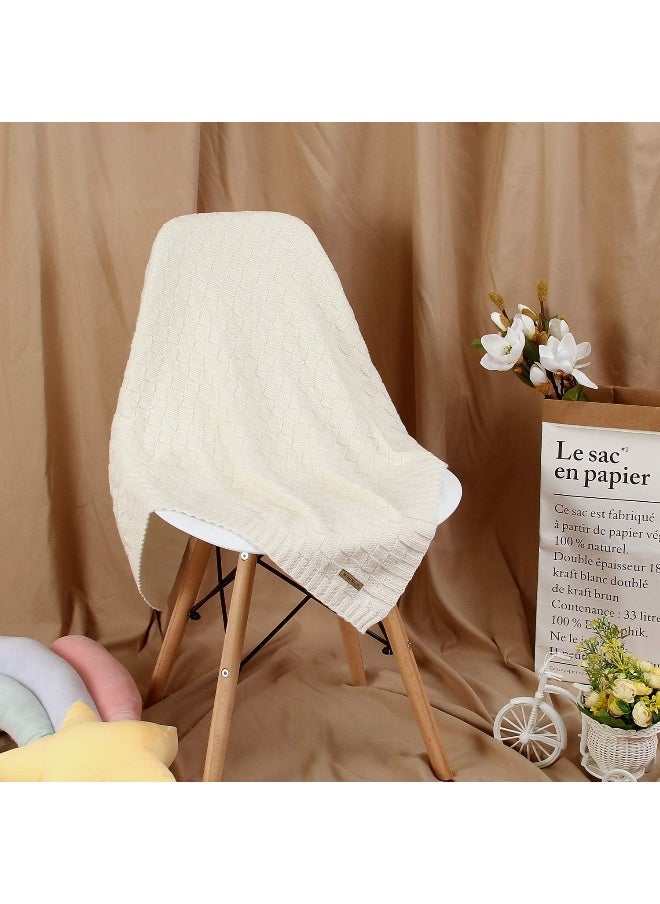 LAWKUL Knit Baby Blankets White Cable Newborn Babies Receiving Blanket Infant Boy Girl Soft Swaddle for Crib Stroller 40