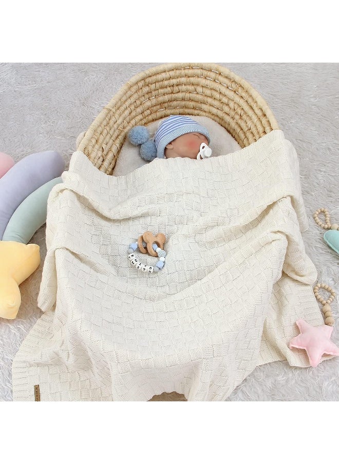 LAWKUL Knit Baby Blankets White Cable Newborn Babies Receiving Blanket Infant Boy Girl Soft Swaddle for Crib Stroller 40