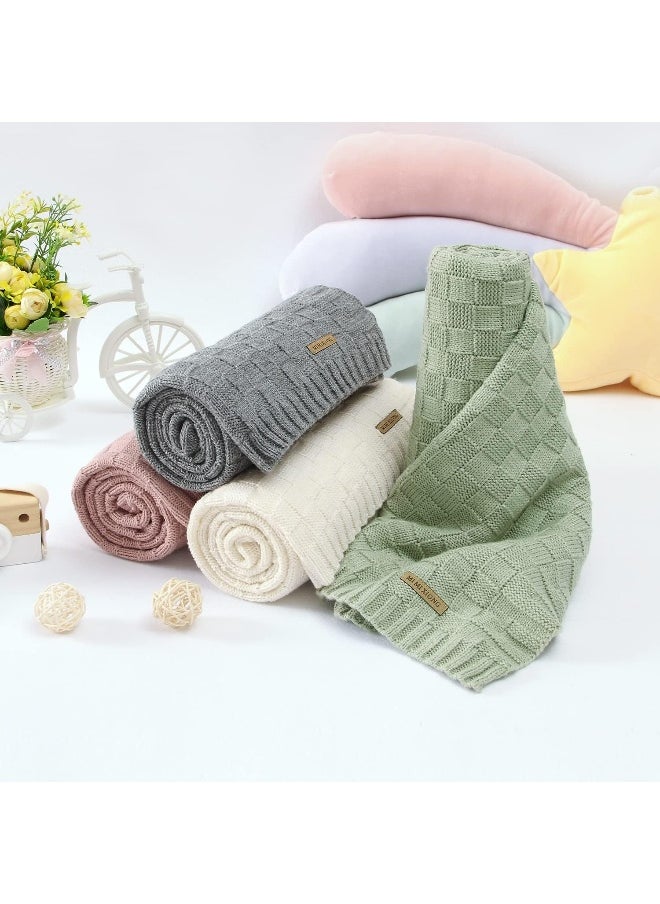 LAWKUL Knit Baby Blankets White Cable Newborn Babies Receiving Blanket Infant Boy Girl Soft Swaddle for Crib Stroller 40