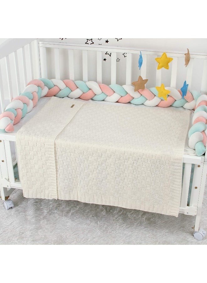 LAWKUL Knit Baby Blankets White Cable Newborn Babies Receiving Blanket Infant Boy Girl Soft Swaddle for Crib Stroller 40