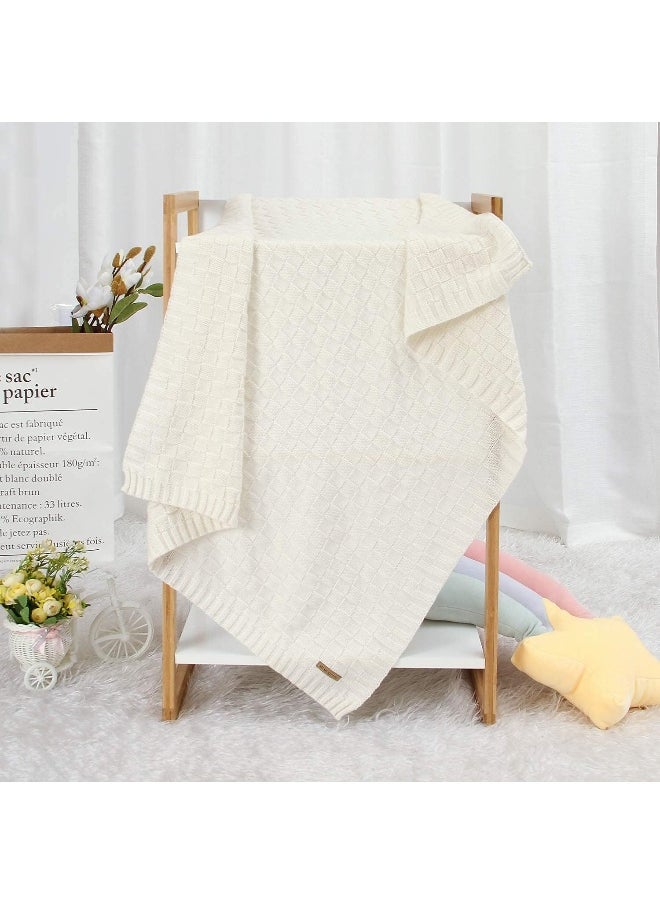 LAWKUL Knit Baby Blankets White Cable Newborn Babies Receiving Blanket Infant Boy Girl Soft Swaddle for Crib Stroller 40