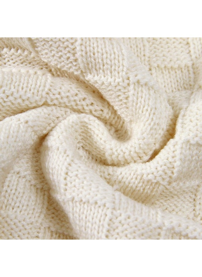 LAWKUL Knit Baby Blankets White Cable Newborn Babies Receiving Blanket Infant Boy Girl Soft Swaddle for Crib Stroller 40