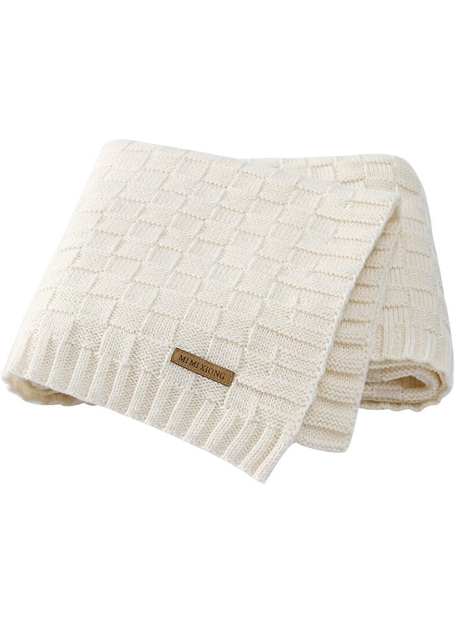 LAWKUL Knit Baby Blankets White Cable Newborn Babies Receiving Blanket Infant Boy Girl Soft Swaddle for Crib Stroller 40