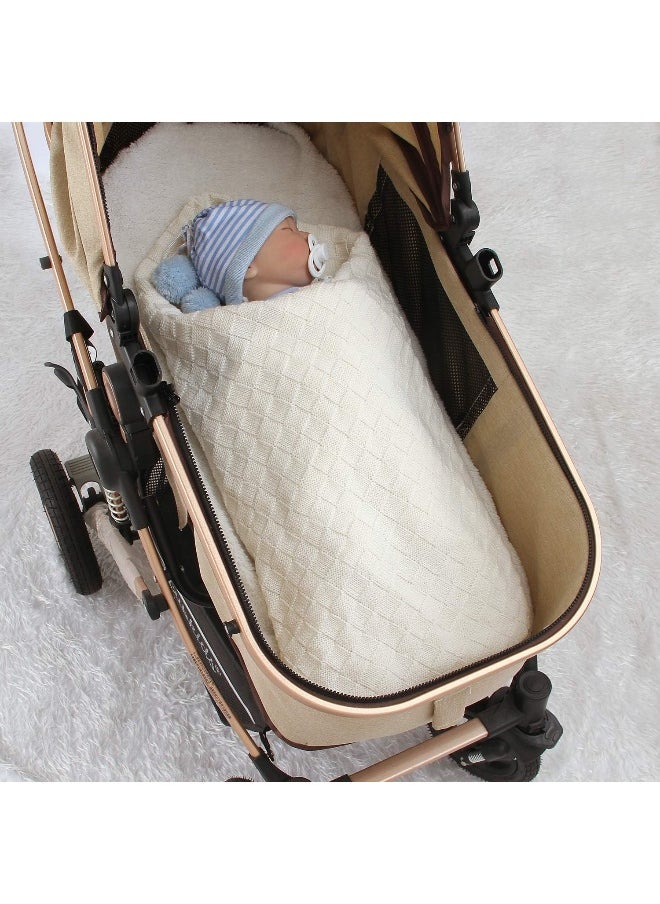 LAWKUL Knit Baby Blankets White Cable Newborn Babies Receiving Blanket Infant Boy Girl Soft Swaddle for Crib Stroller 40