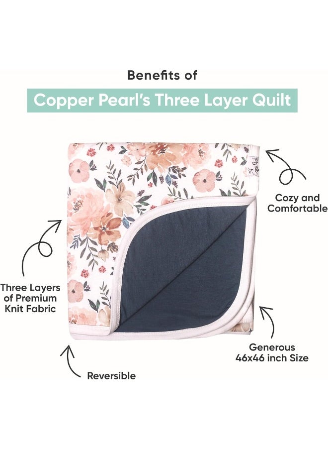 Copper Pearl Large Premium Knit Baby 3 Layer Stretchy Quilt Blanket 'Bliss'