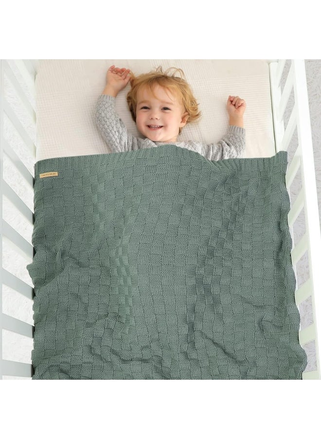 LAWKUL Green Baby Blankets Knitted Cable Babe Blanket Soft Airy Newborn Infant Receiving Swaddle Boy Girl Stroller 40