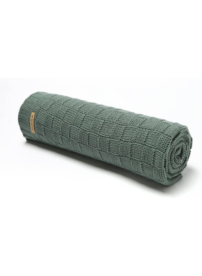 LAWKUL Green Baby Blankets Knitted Cable Babe Blanket Soft Airy Newborn Infant Receiving Swaddle Boy Girl Stroller 40