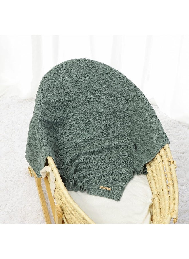 LAWKUL Green Baby Blankets Knitted Cable Babe Blanket Soft Airy Newborn Infant Receiving Swaddle Boy Girl Stroller 40