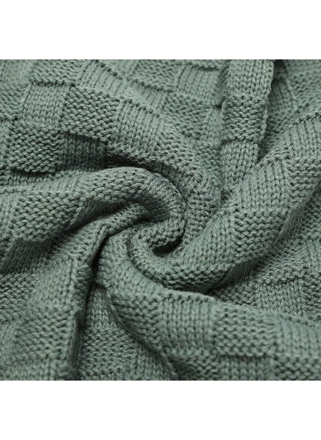 LAWKUL Green Baby Blankets Knitted Cable Babe Blanket Soft Airy Newborn Infant Receiving Swaddle Boy Girl Stroller 40