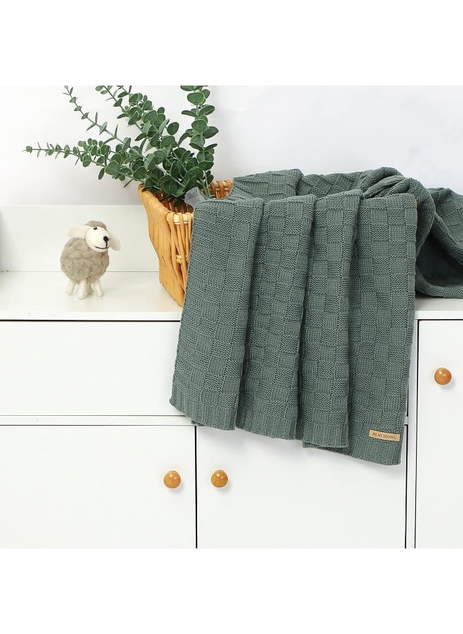 LAWKUL Green Baby Blankets Knitted Cable Babe Blanket Soft Airy Newborn Infant Receiving Swaddle Boy Girl Stroller 40