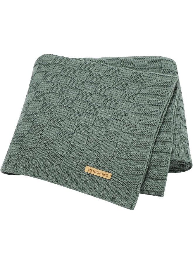 LAWKUL Green Baby Blankets Knitted Cable Babe Blanket Soft Airy Newborn Infant Receiving Swaddle Boy Girl Stroller 40